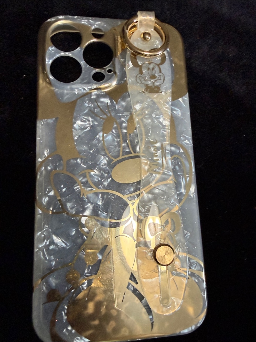 Gold and Pearl Mickey Mouse Phone Case with Ring Holder